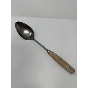 Vintage MCM Androck A&J Wood Handle Serving Spoon Solid Stainless USA